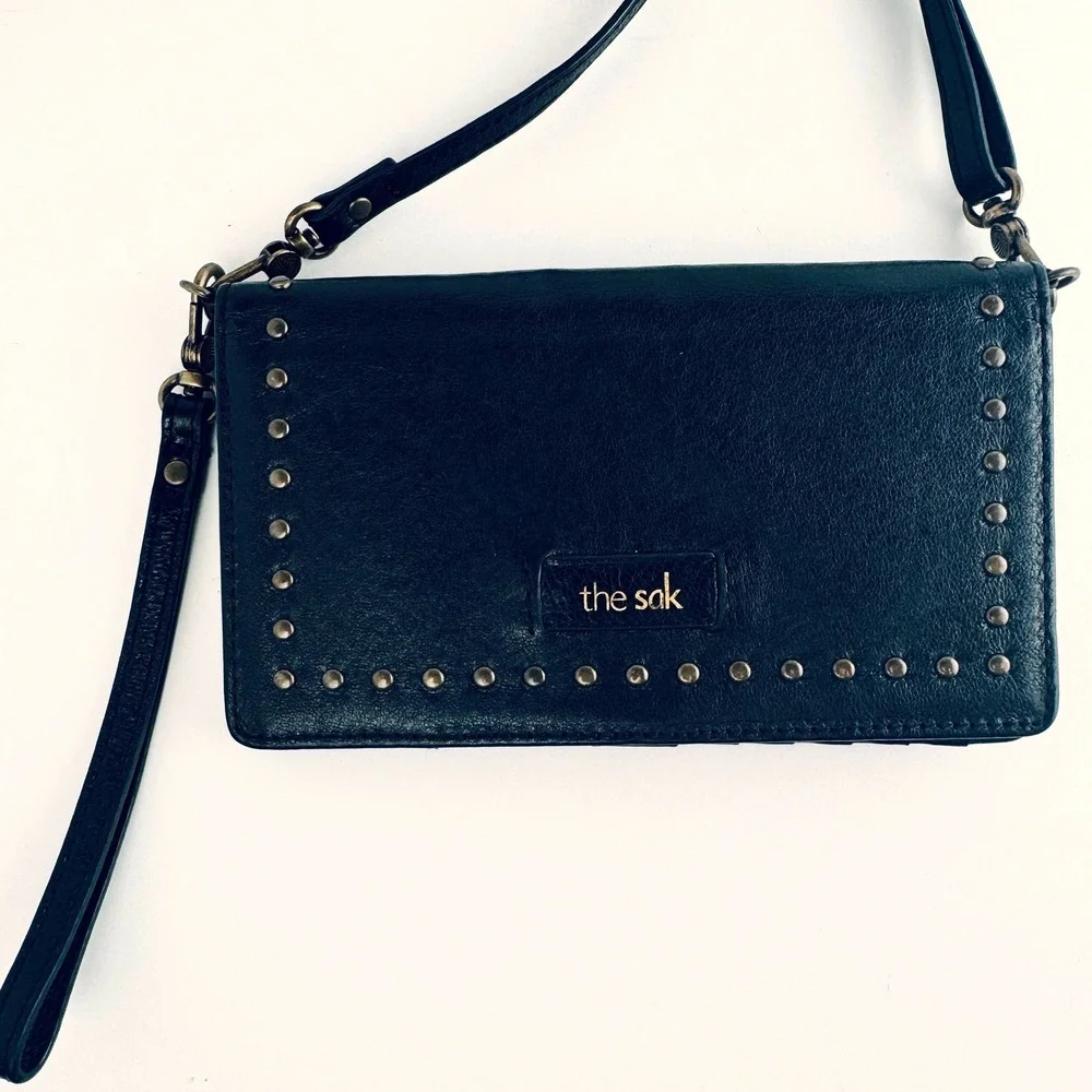 The Sak Leather‎ Crossbody Wallet Studded Phone Bag Wristlet Organizer